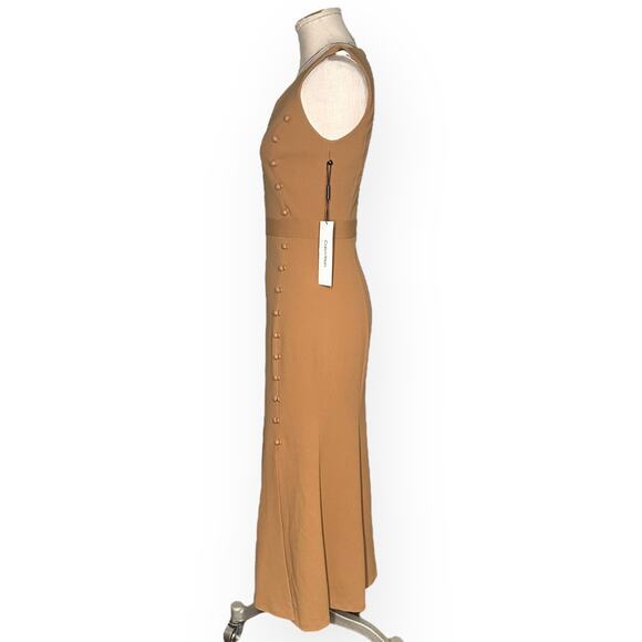 New CALVIN KLEIN Flounce Peplum Mermaid Midi Dress V-Neck Brown Career Office 2 - Picture 7 of 13